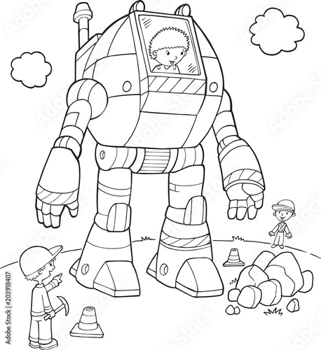 Robot Construction Worker Vector Illustration Art