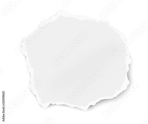Ripped paper scrap solated on white background. Vector template paper design.