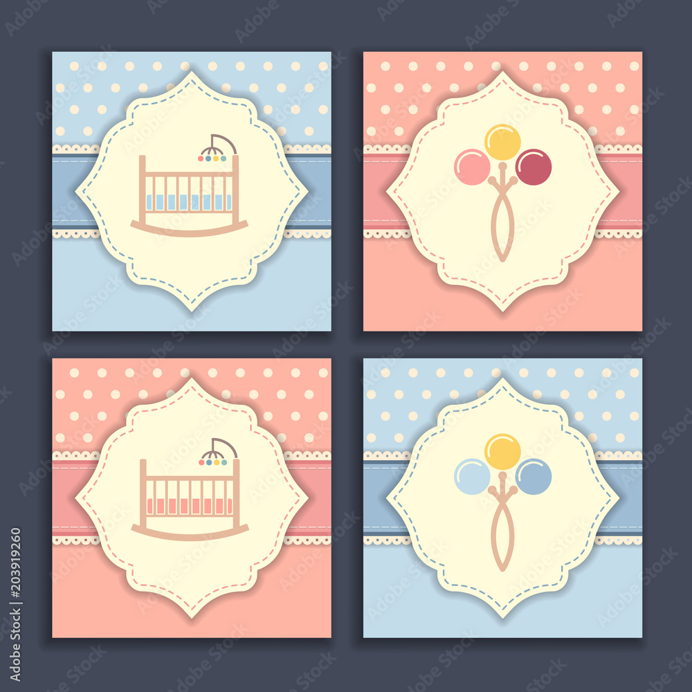 Set of baby invitation cards Set of baby invitation cards