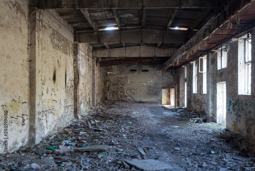 Inside abandoned factory, big space Inside abandoned factory, big space
