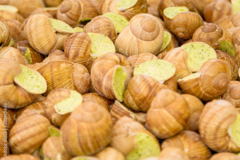 Snails escargot prepared as food