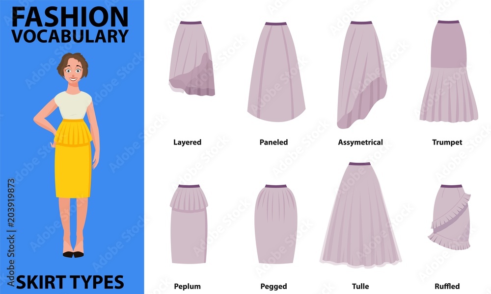 Skirt vocabulary collections of standard classic simple skirts. Many