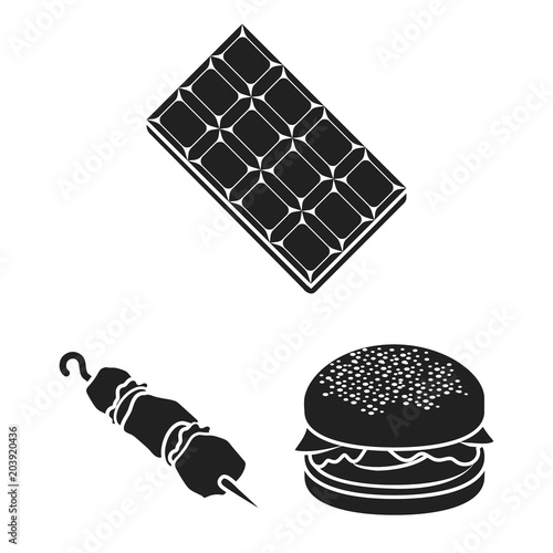 Fast food black icons in set collection for design.Food from semi-finished products vector symbol stock web illustration.