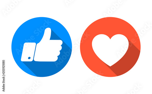 Like and heart icon set. Vector