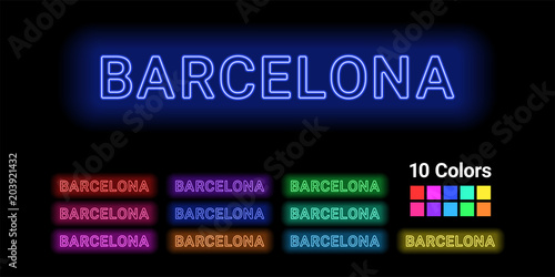 Neon name of Barcelona city