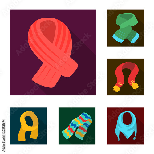 Scarf and Shawl flat icons in set collection for design.Clothes and Accessory vector symbol stock web illustration.