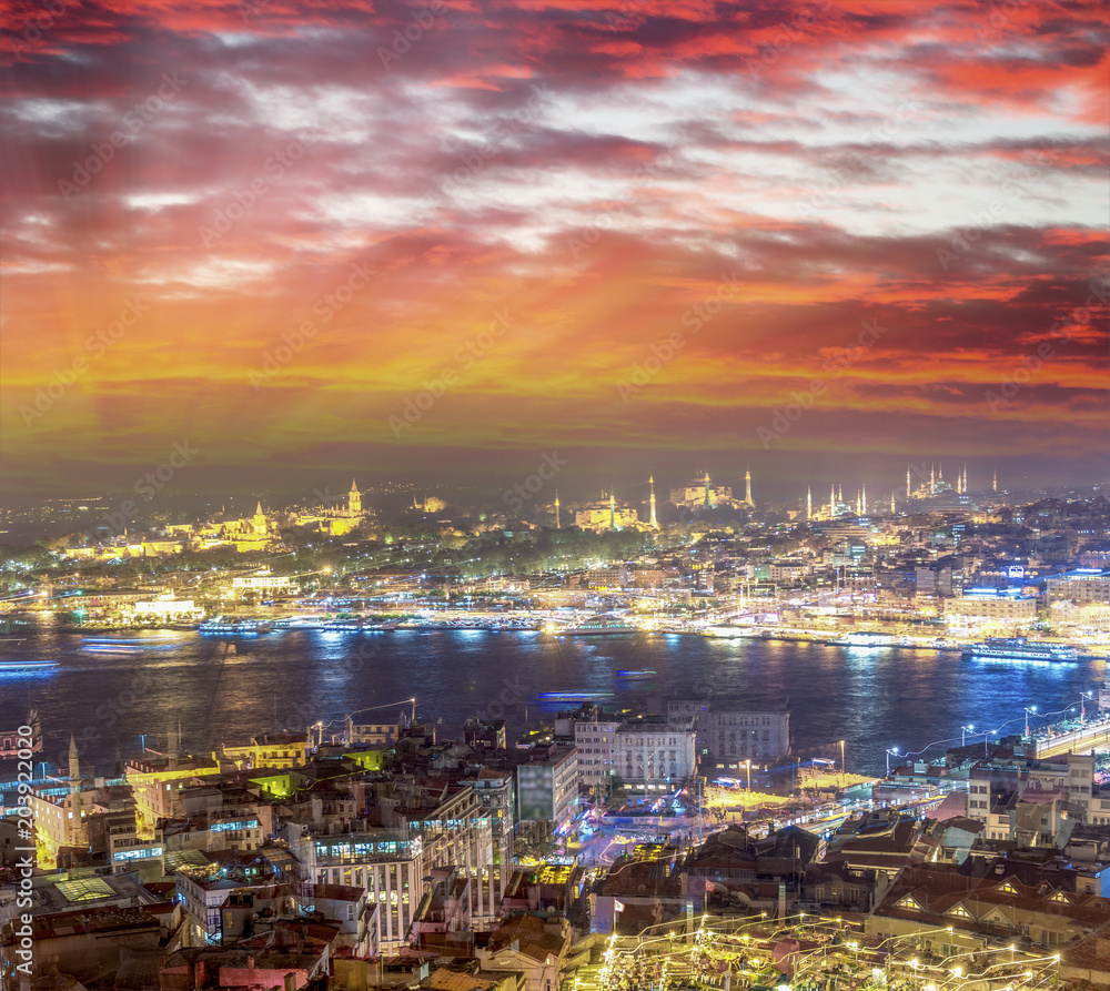 Istanbul aerial view at sunset from Beyoglu