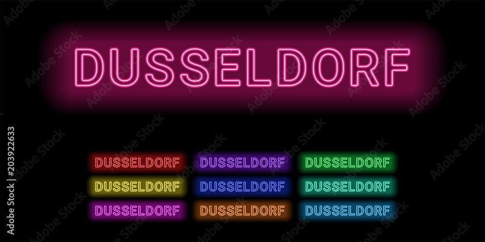 Neon name of Dusseldorf city Neon name of Dusseldorf city