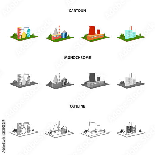 Processing factory,metallurgical plant. Factory and industry set collection icons in cartoon,outline,monochrome style isometric vector symbol stock illustration web.