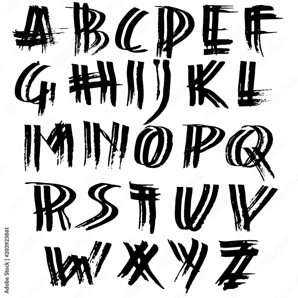 Grunge distress font. Modern dry brush ink letters. Handwritten alphabet. Vector illustration. Grunge distress font. Modern dry brush ink letters. Handwritten alphabet. Vector illustration.