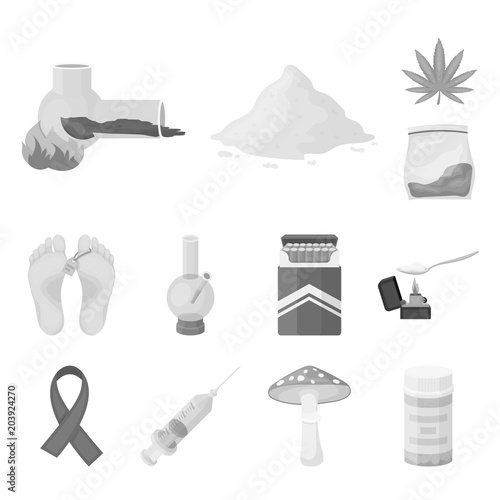 Drug addiction and attributes monochrome icons in set collection for design. Addict and Drug vector symbol stock web illustration.