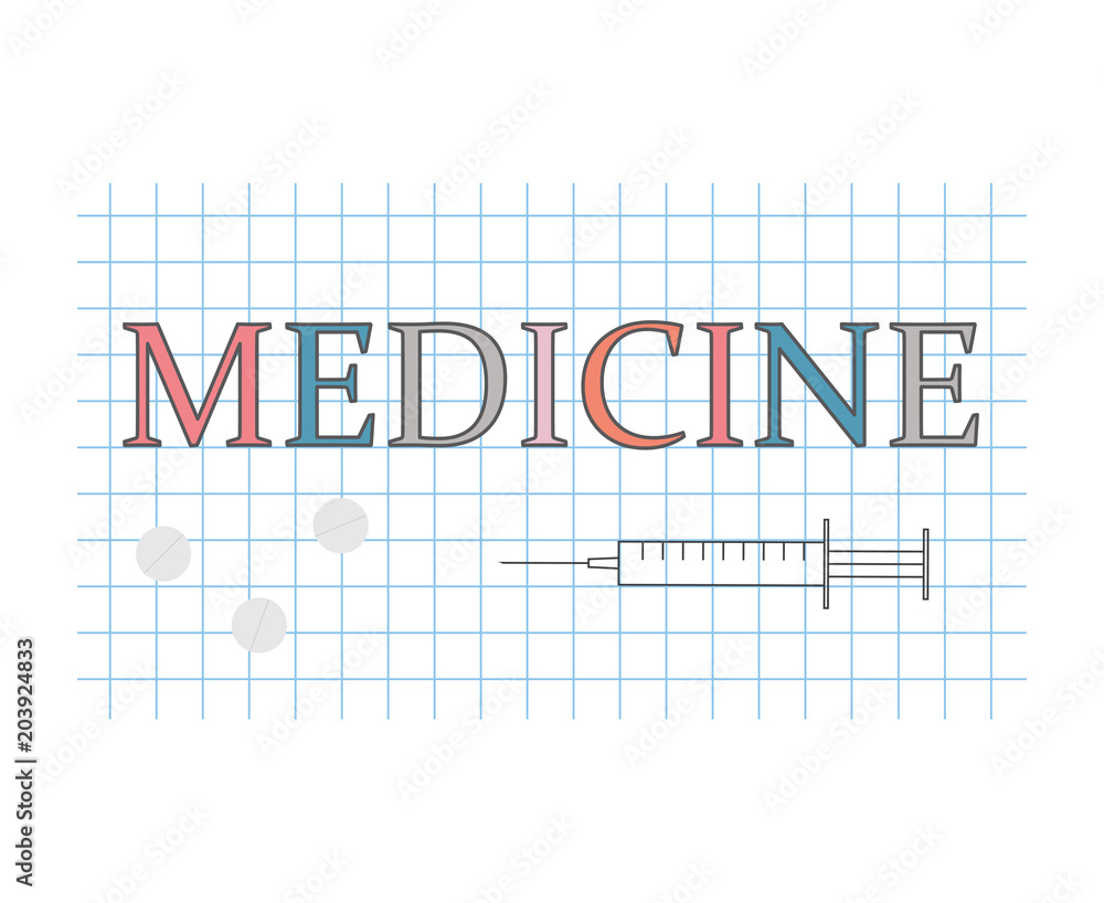 medicine word on checkered paper sheet- vector illustration