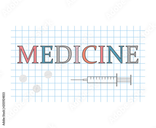 medicine word on checkered paper sheet- vector illustration