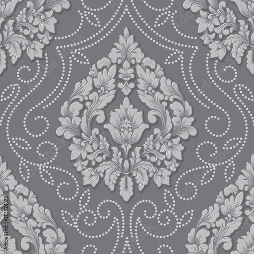 Vector volumetric damask seamless pattern element. Elegant luxury embossed texture for wallpapers, backgrounds and page fill. 3D elements with shadows and highlights.