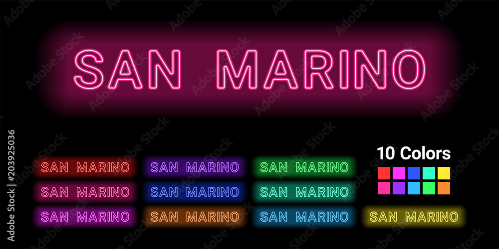 Neon name of San Marino city Neon name of San Marino city