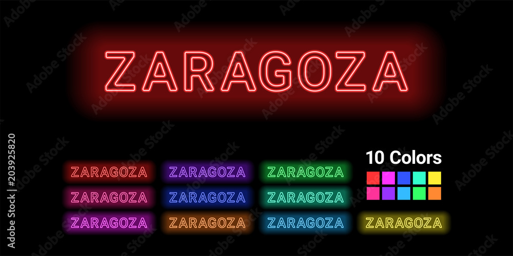 Neon name of Zaragoza city Neon name of Zaragoza city