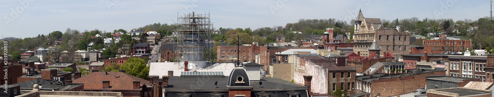 Panoramic view of Staunton, Virginia city roof tops.