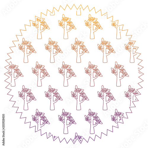 circular frame with trees design over white background, colorful design. vector illustration