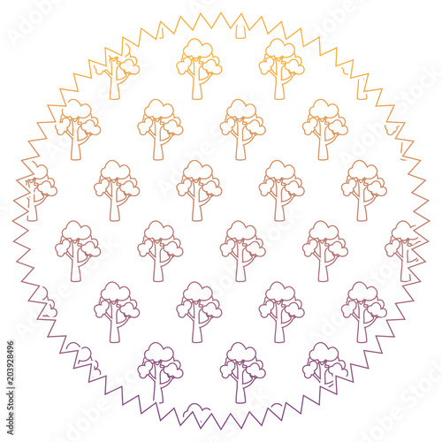 circular frame with trees design over white background, colorful design. vector illustration