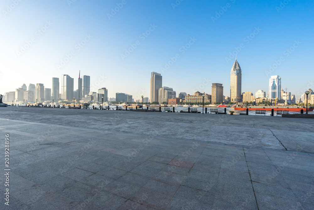 empty floor with modern office building