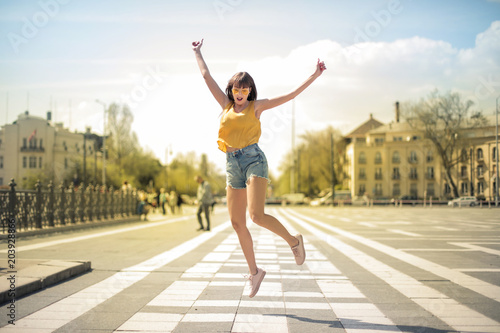 Girl jump in the street