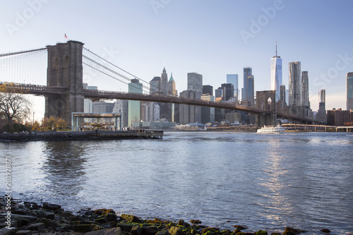 New York  Lower Manhattan skyline with Brooklyn Bridge