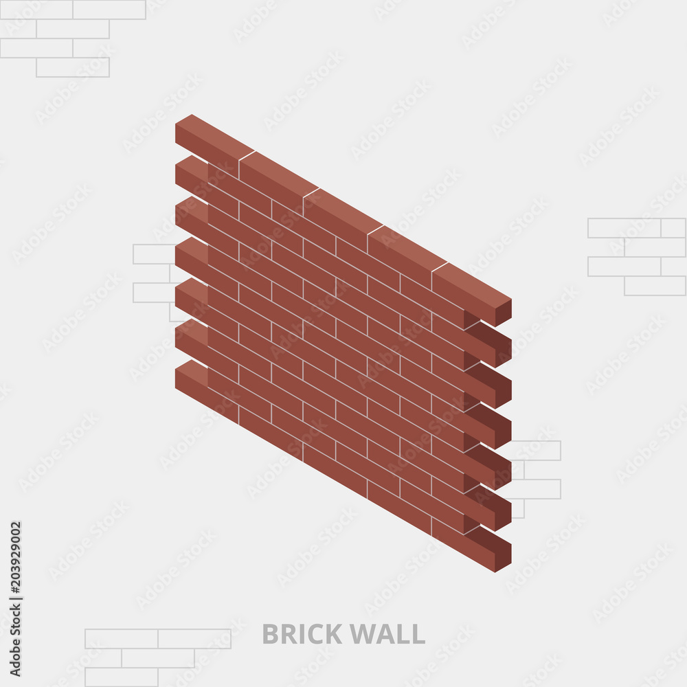 Isometric red brick wall, Vector illustration, 3D view. Brick wall ...