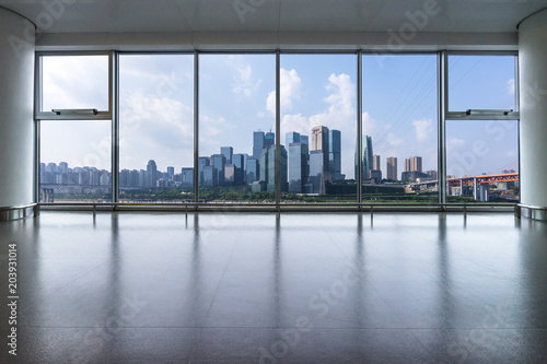 empty window with city skyline