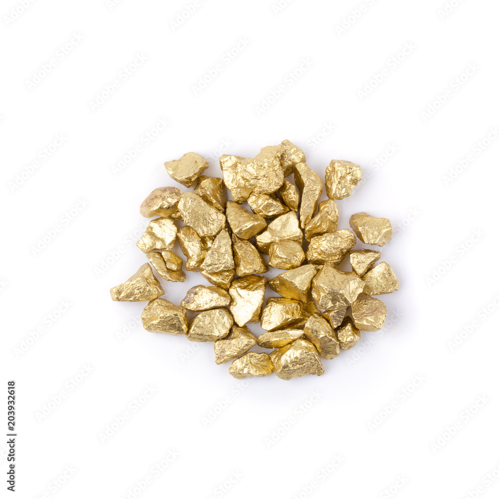 Gold nugget grains isolated on a white background Gold nugget grains isolated on a white background