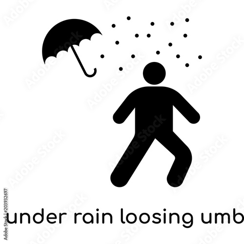 Man under rain loosing umbrella icon isolated on white background