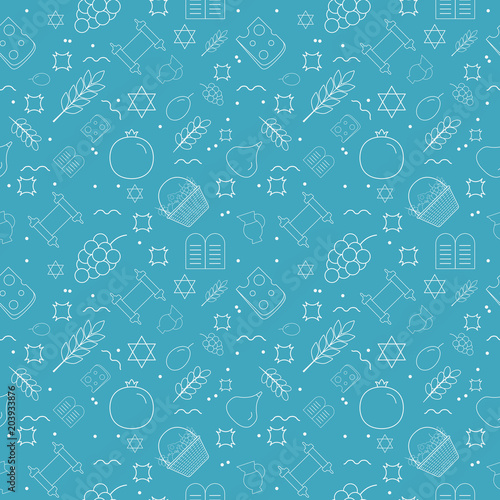 Shavuot holiday flat design white thin line icons seamless pattern