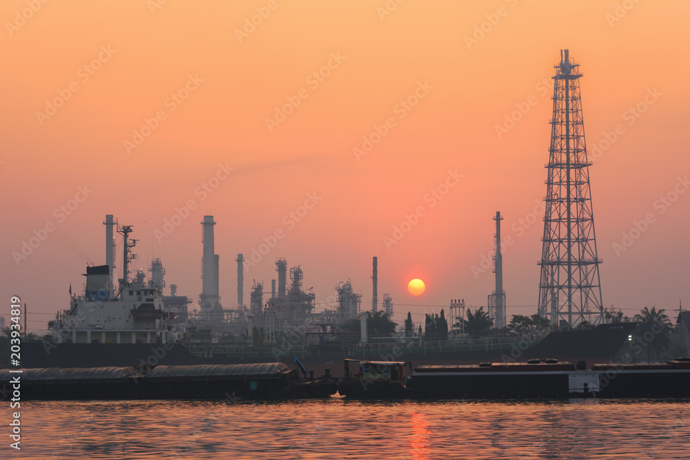 Oil refinery and petrochemical platforms at twilight