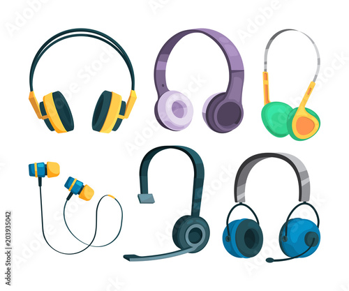 Set vector illustrations of various headphones photo