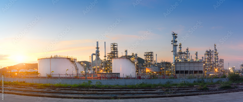 Panorama oil refinery factory at twilight