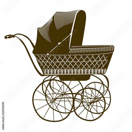 Illustration of a retro baby-carriage. Sepia