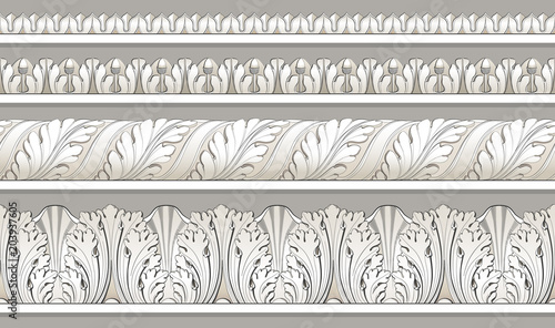 Set vector classic floral  border, moldings from plaster. 