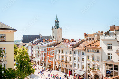 Cityscape view on the old town of Lviv city, Ukraine photo