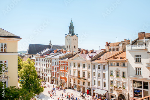 Quadro su tela Cityscape view on the old town of Lviv city, Ukraine