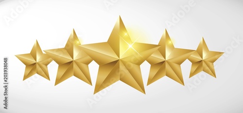Star rating realistic gold star set vector