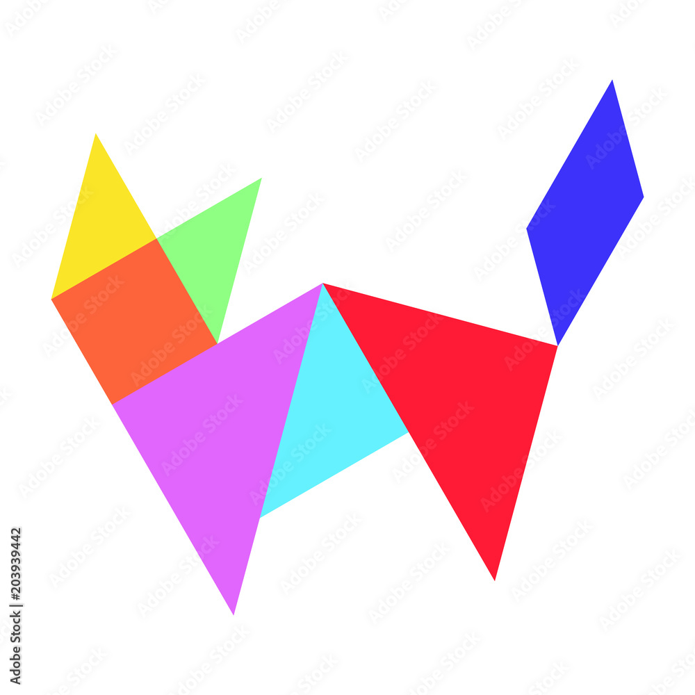 Colorful tangram puzzle in cat shape on white background (vector) Colorful tangram puzzle in cat shape on white background (vector)