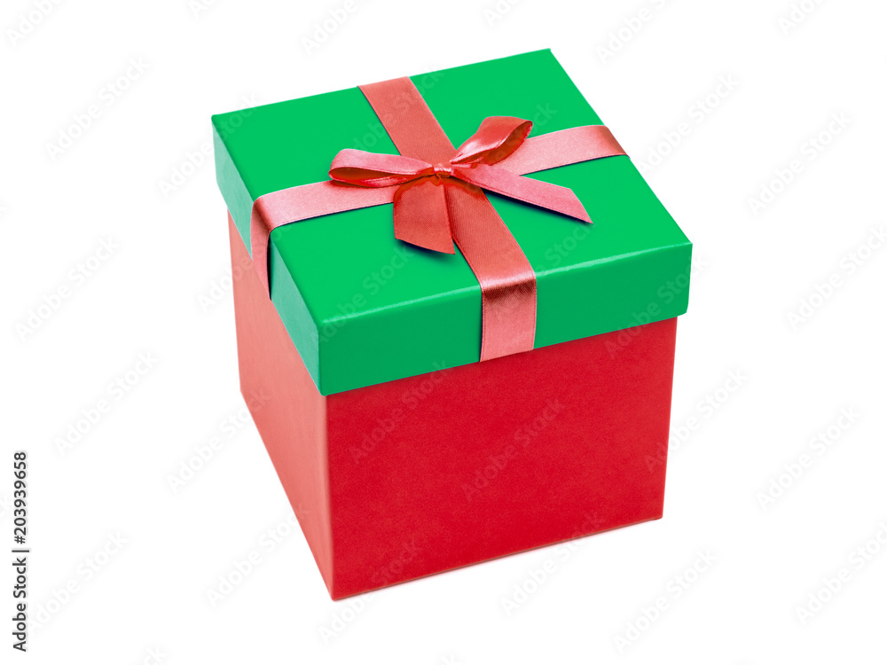Red and green gift box with ribbon isolated Red and green gift box with ribbon isolated