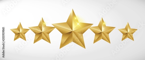 Star rating realistic gold star set vector