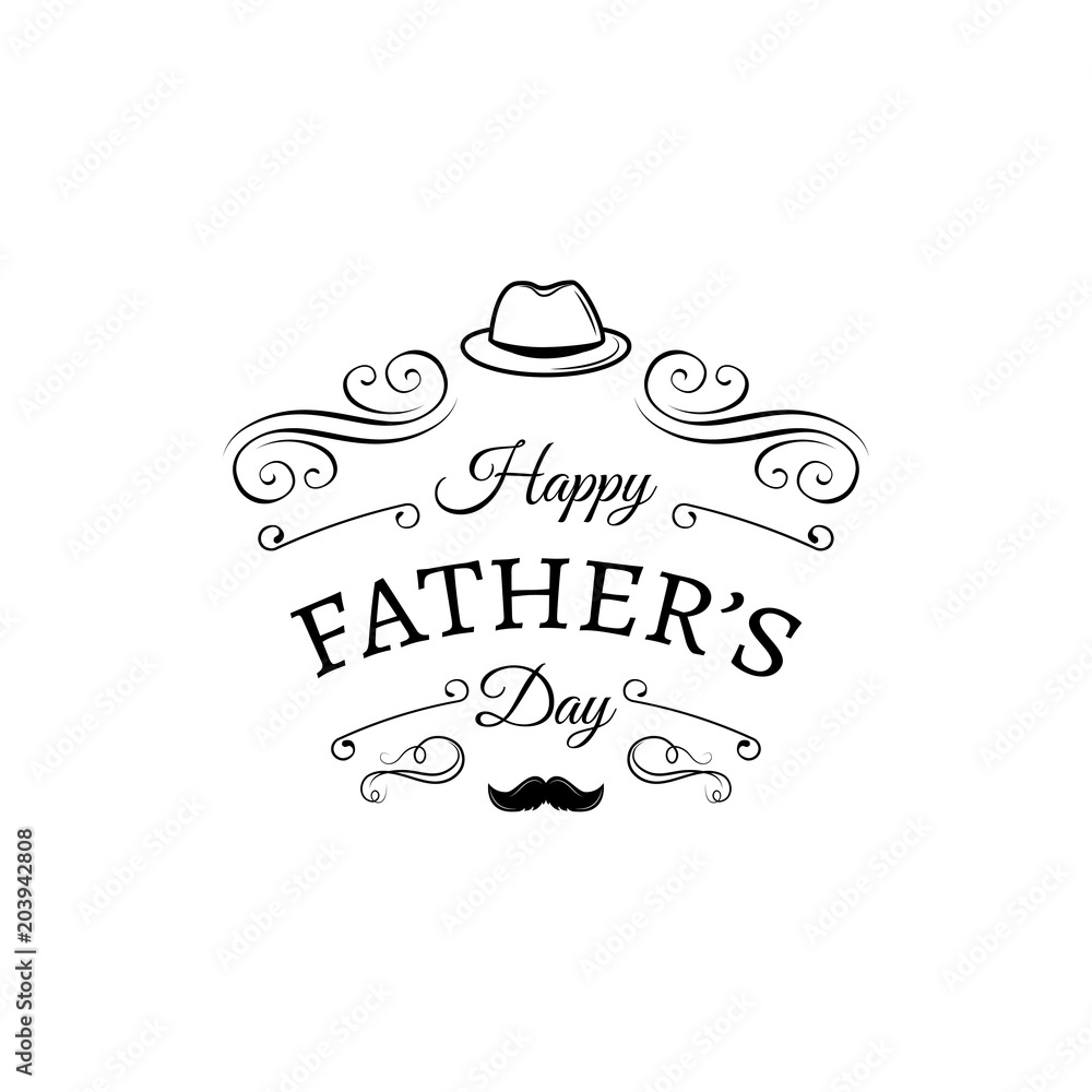 Happy Fathers Day Card with Mustache and Hat Stock Vector