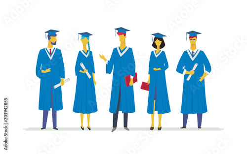 Happy graduating students - flat design style colorful illustration