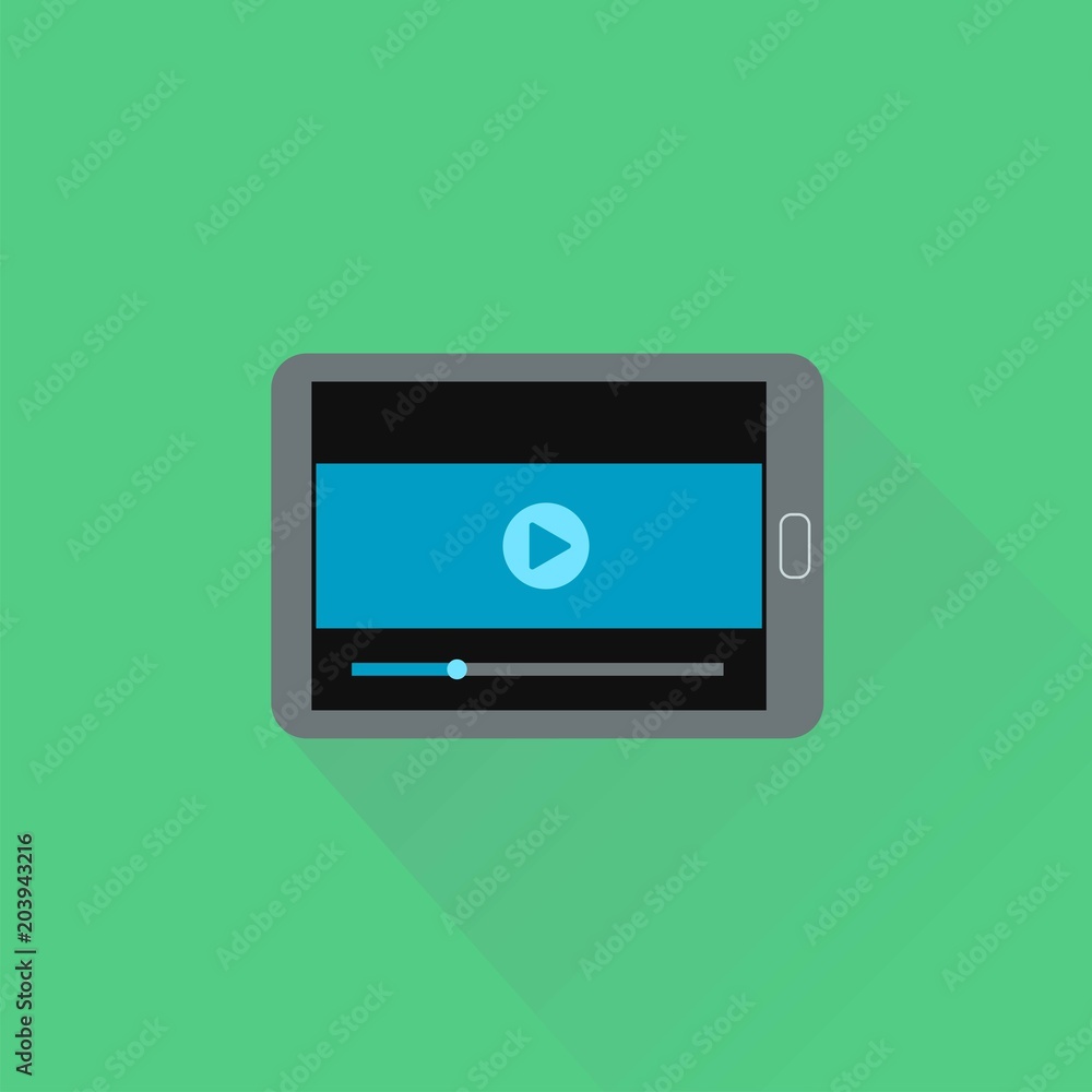 Vector Flat Design Landscape Tablet with Media Player Vector Flat Design Landscape Tablet with Media Player