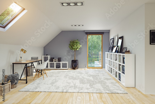 Fotografie Modern Attic room interior.