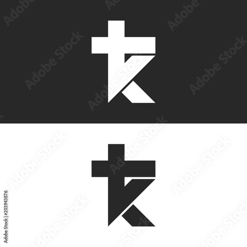 Initials TK Logo, simple mark KT monogram emblem, combination two letters T and K minimal style