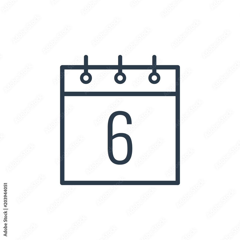 Linear icon of the Sixth day of the calendar. Linear icon of the Sixth day of the calendar.