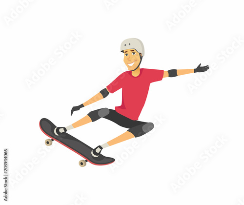 Boy on skateboard - cartoon people character isolated illustration