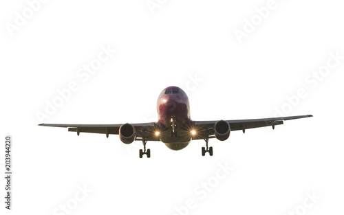 big commercial airplane at landing with clear blue sky background